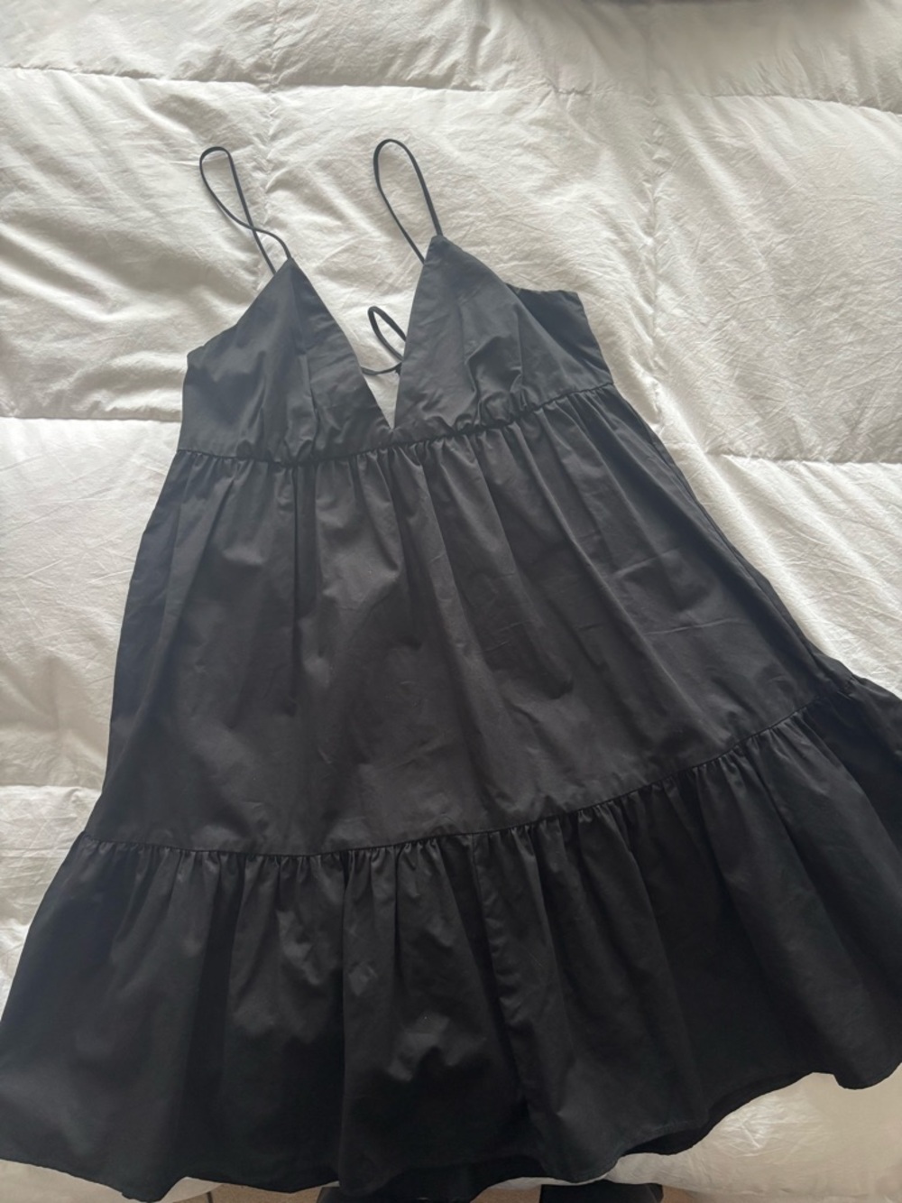 Zara Black Spaghetti-Strap Tiered Mini Dress